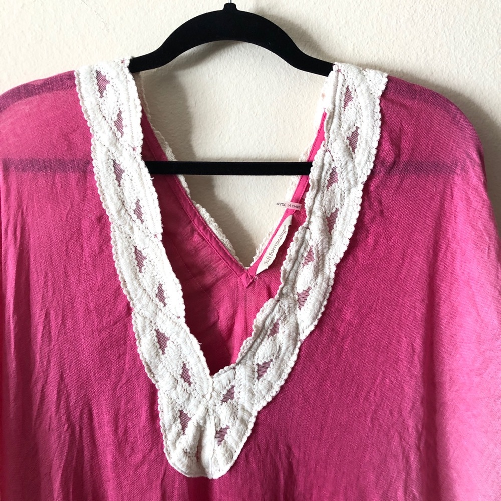 Soft Surroundings Tunic Poncho Pink Ombre Linen - Picture 7 of 10